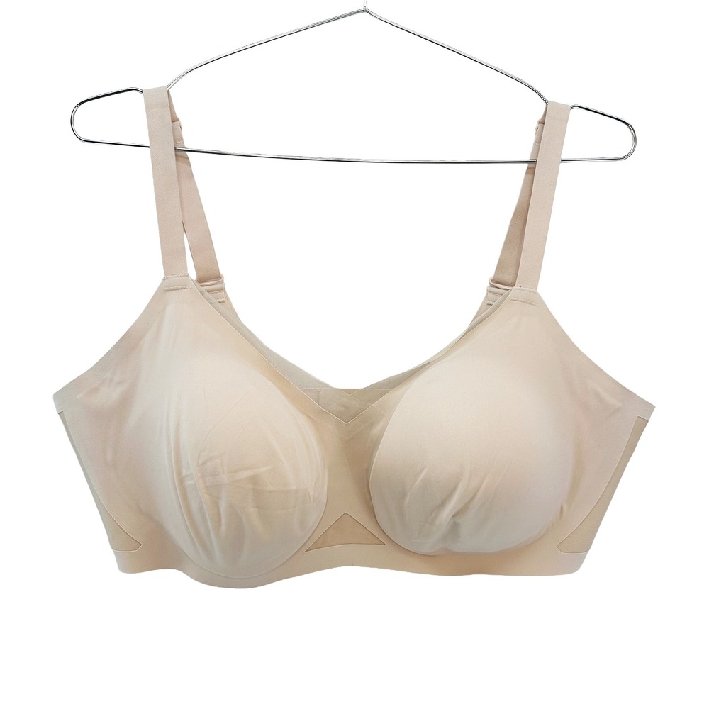 HONEYLOVE Cross Over Wireless Bra • 2X 42C / D • sand nude •‎ sheer accents